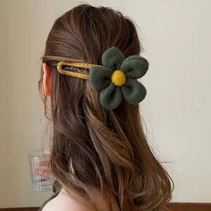 Green yellow flower clip Handmade large flower hair clip